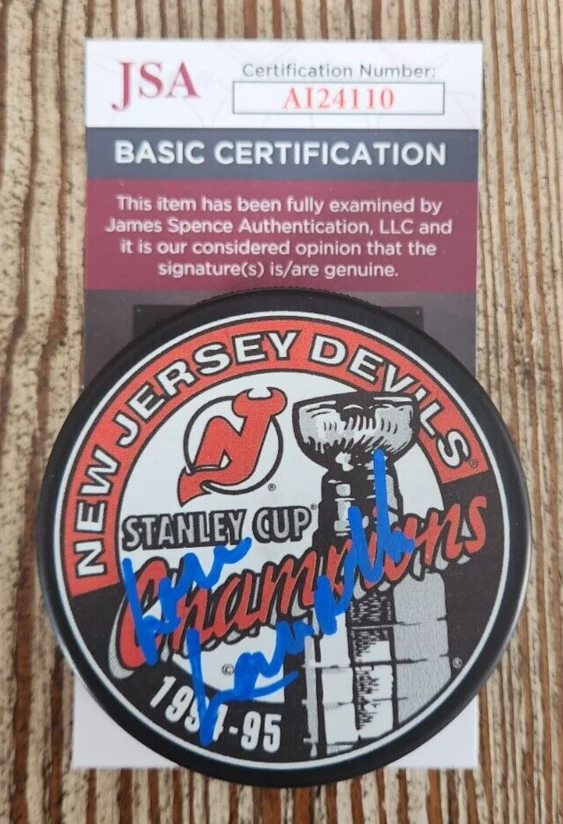 Lou Lamoriello Signed 1994-95 Stanley Cup Champions Puck w/ JSA COA NJ Devils 2