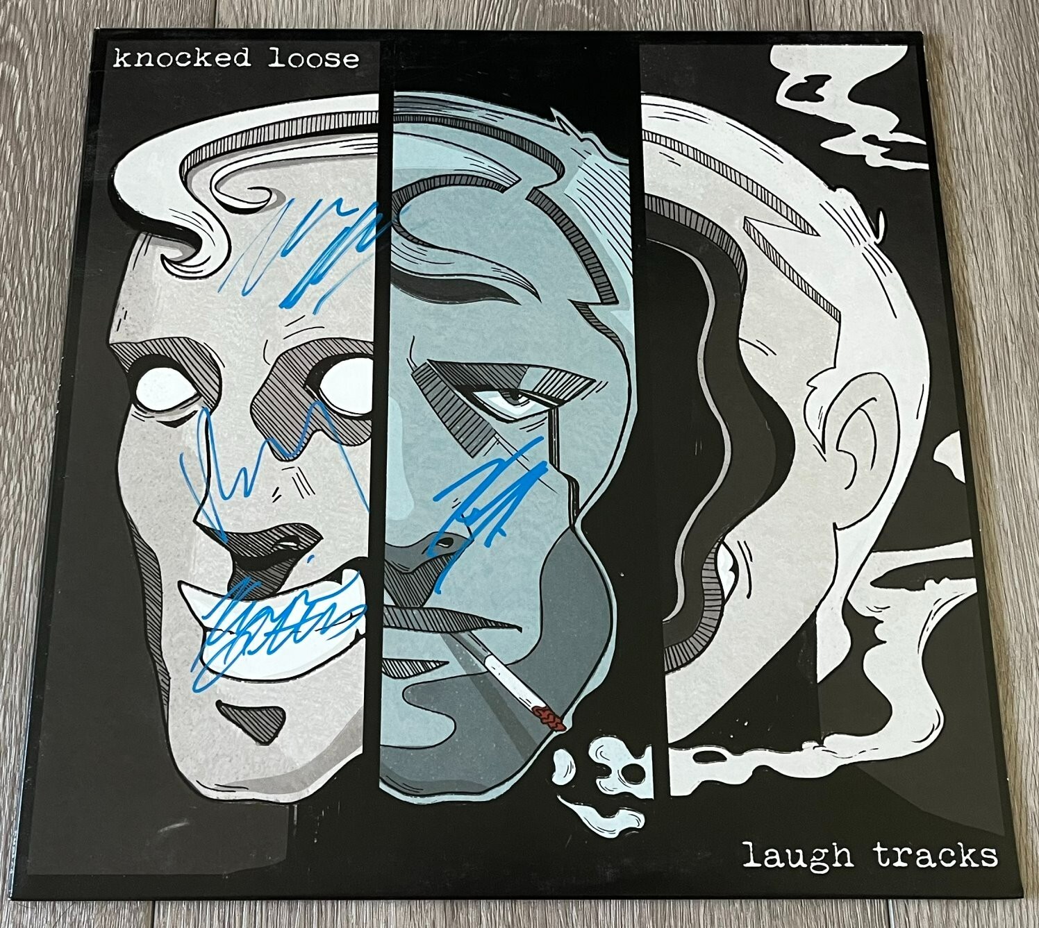 KNOCKED LOOSE SIGNED AUTOGRAPH LAUGH TRACKS VINYL BRYAN GARRIS +3 w/EXACT PROOF