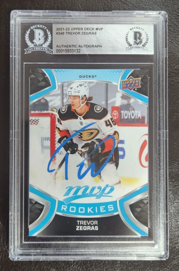 Trevor Zegras Signed 2021-22 Upper Deck MVP Card BAS COA Beckett Slab Rookie RC