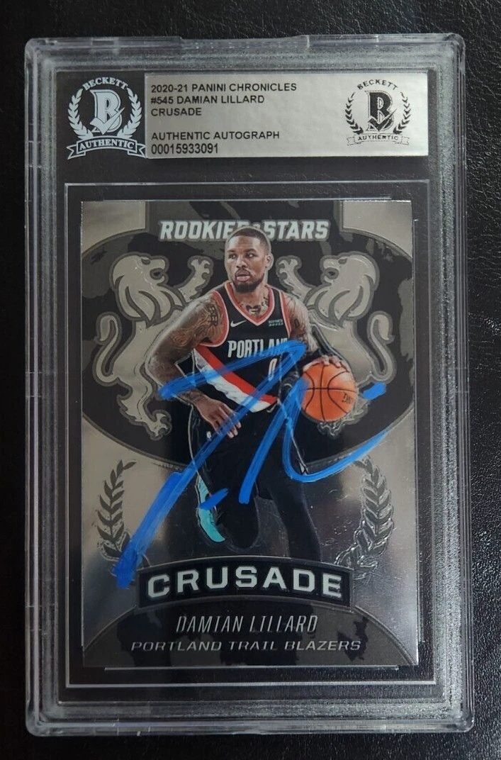 Damian Lillard Signed 2020-21 Panini Chronicles Card w/ BAS COA Beckett Slab