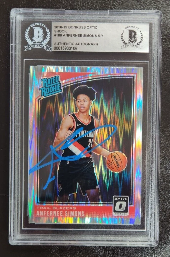 Anfernee Simons Signed 2018-19 Donruss Optic Shock Card BAS COA Beckett Slab RC