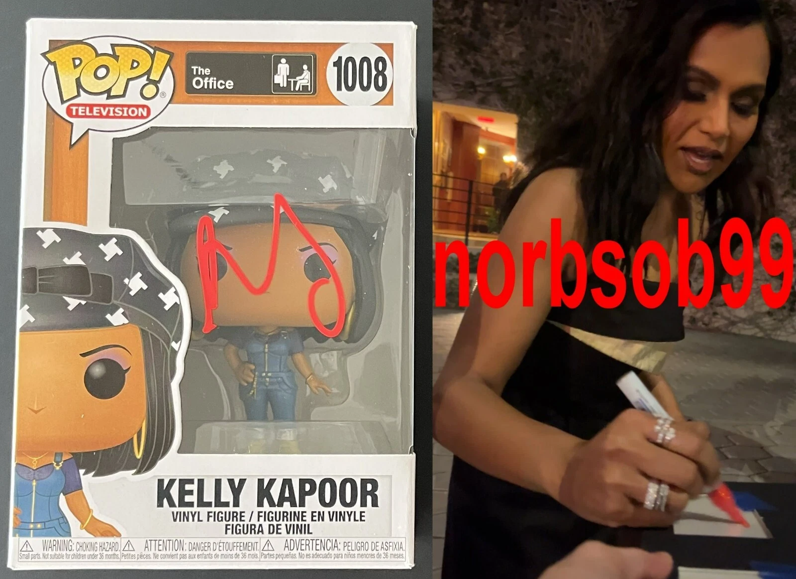 MINDY KALING SIGNED THE OFFICE KELLY KAPOOR 1008 FUNKO w/EXACT PROOF BECKETT COA