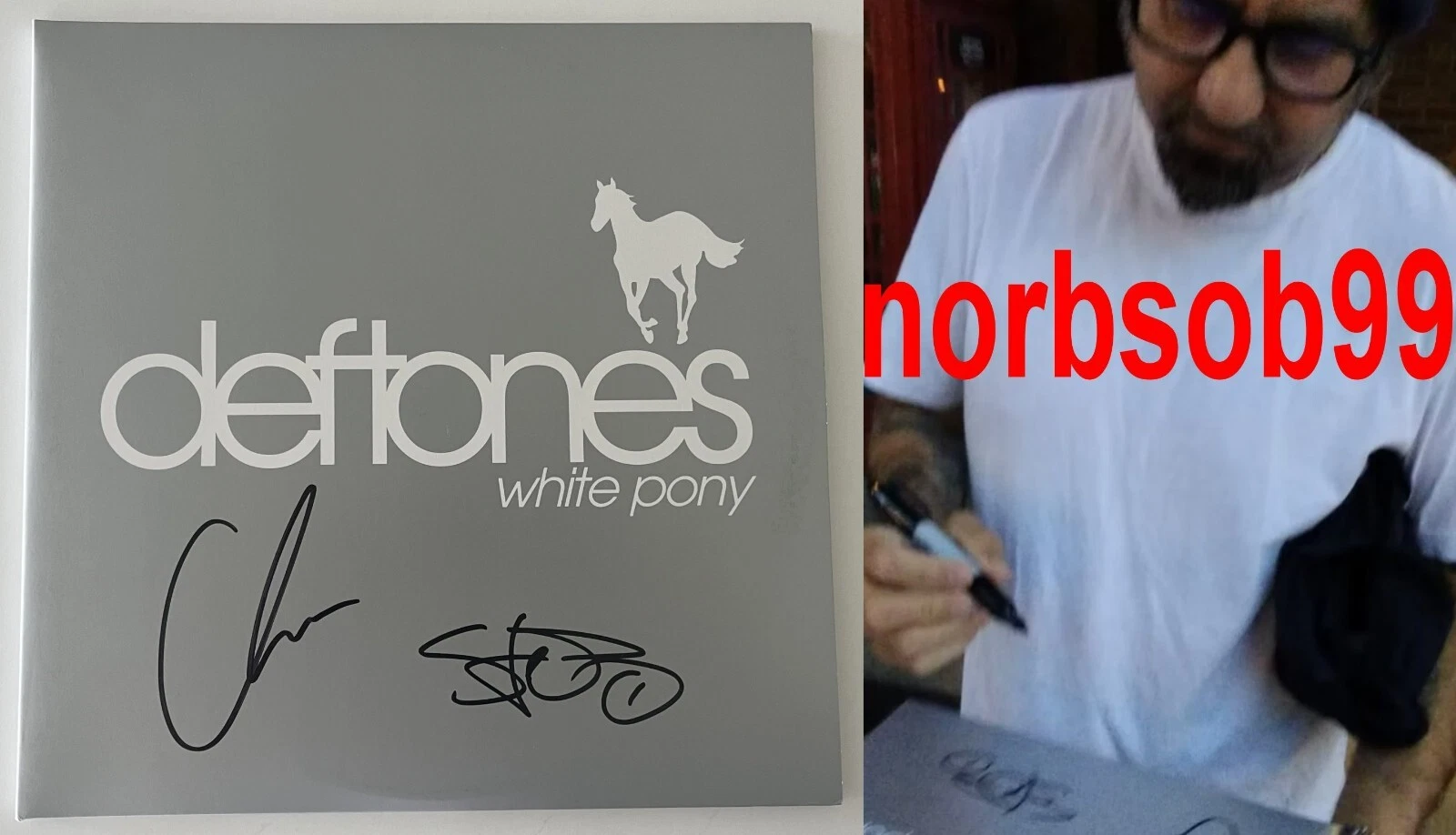 CHINO MORENO +1 SIGNED DEFTONES WHITE PONY VINYL w/EXACT VIDEO PROOF BECKETT COA