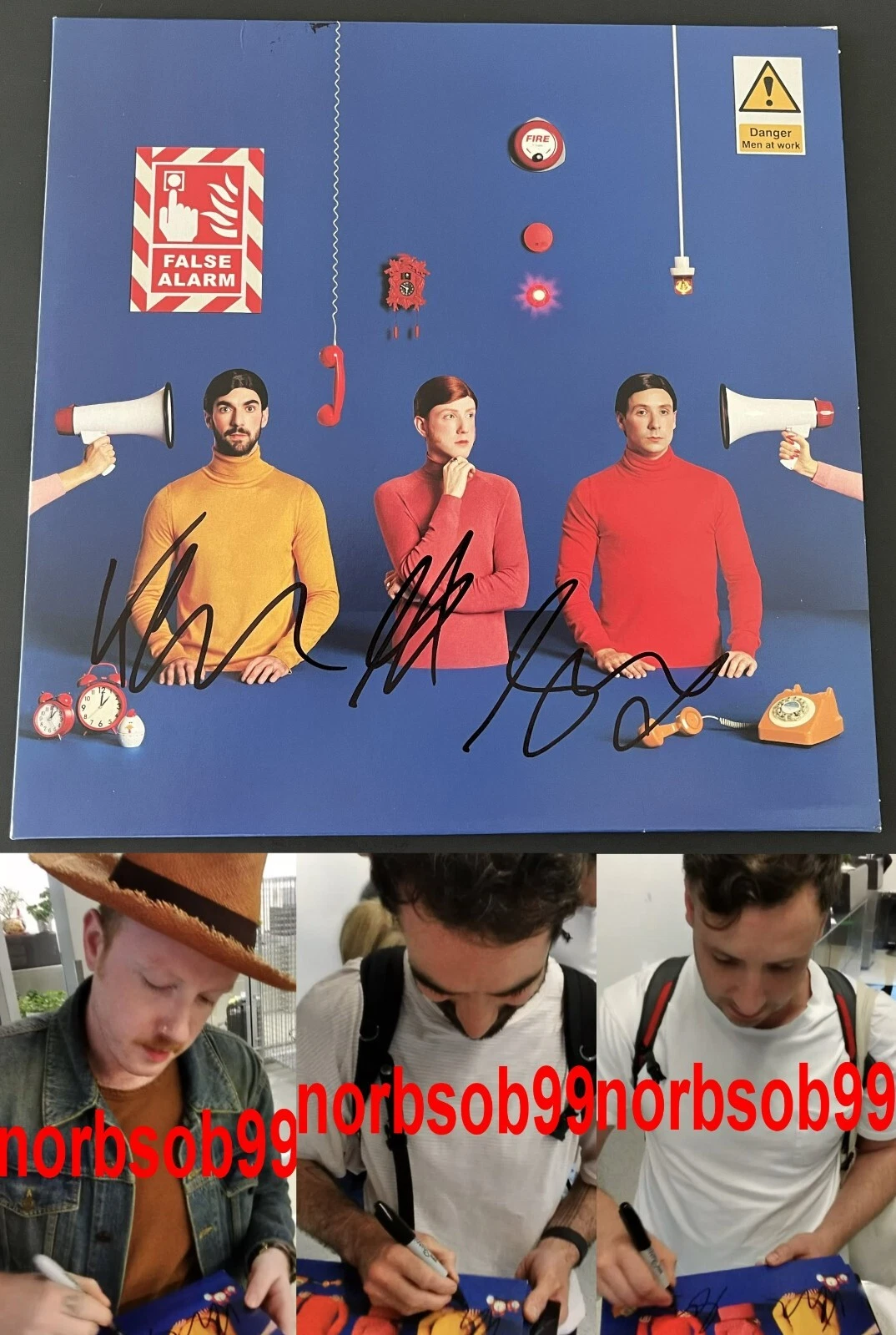 TWO DOOR CINEMA CLUB SIGNED AUTOGRAPH FALSE ALARM VINYL ALBUM w/EXACT PROOF