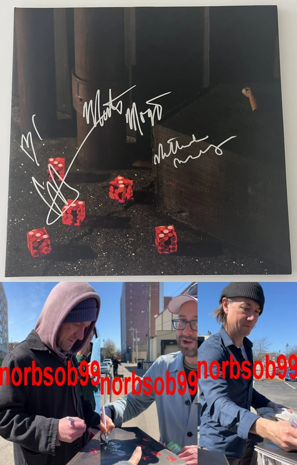 BRIGHT EYES CONOR OBERST +2 SIGNED FIVE DICE ALL THREES VINYL wEXACT VIDEO PROOF