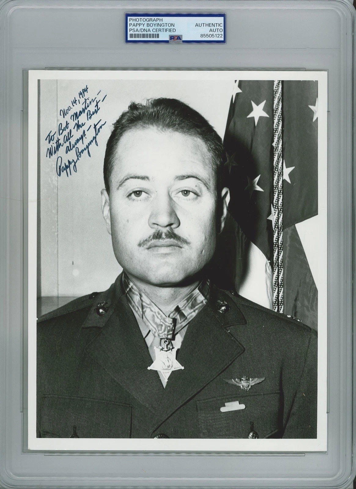 PAPPY BOYINGTON SIGNED 8X10 PHOTO PSA DNA 85505122 MEDAL OF HONOR RARE PHOTO