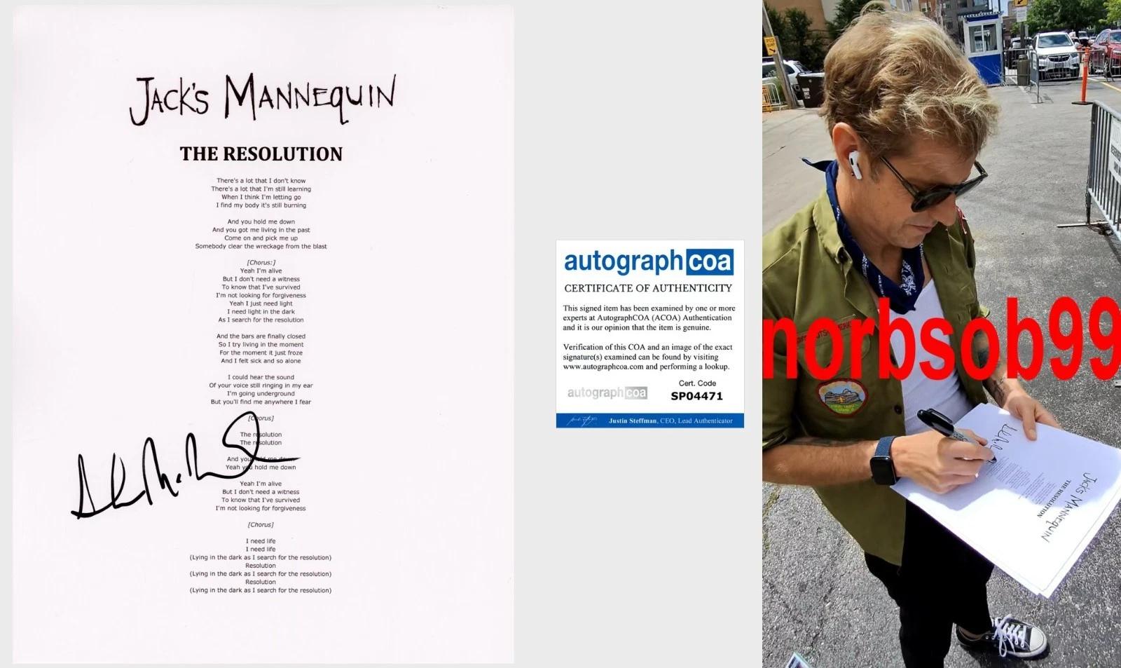ANDREW MCMAHON SIGNED JACK’S MANNEQUIN THE RESOLUTION LYRIC W/EXACT PROOF & COA COLLECTIBLE MEMORABILIA
