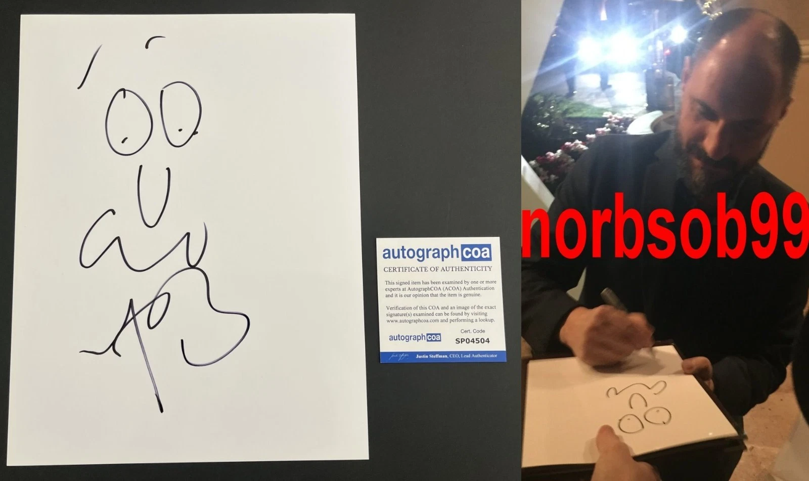 LOREN BOUCHARD SIGNED BOB'S BURGERS SKETCH w/EXACT PROOF & AUTOGRAPH ACOA COA