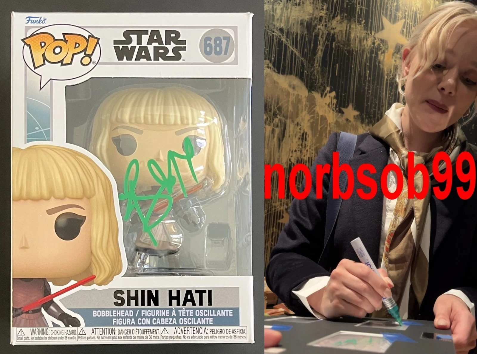IVANNA SAKHNO SIGNED STAR WARS SHIN HATI FUNKO 687 w/EXACT PROOF & BECKETT COA