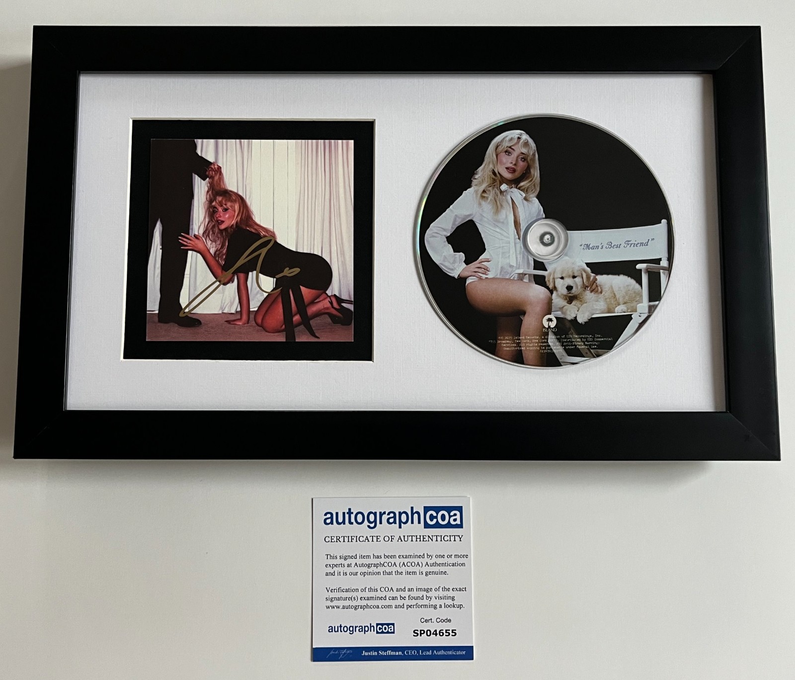 SABRINA CARPENTER SIGNED AUTOGRAPH MAN'S BEST FRIEND FRAMED MATTED CD w/ACOA COA