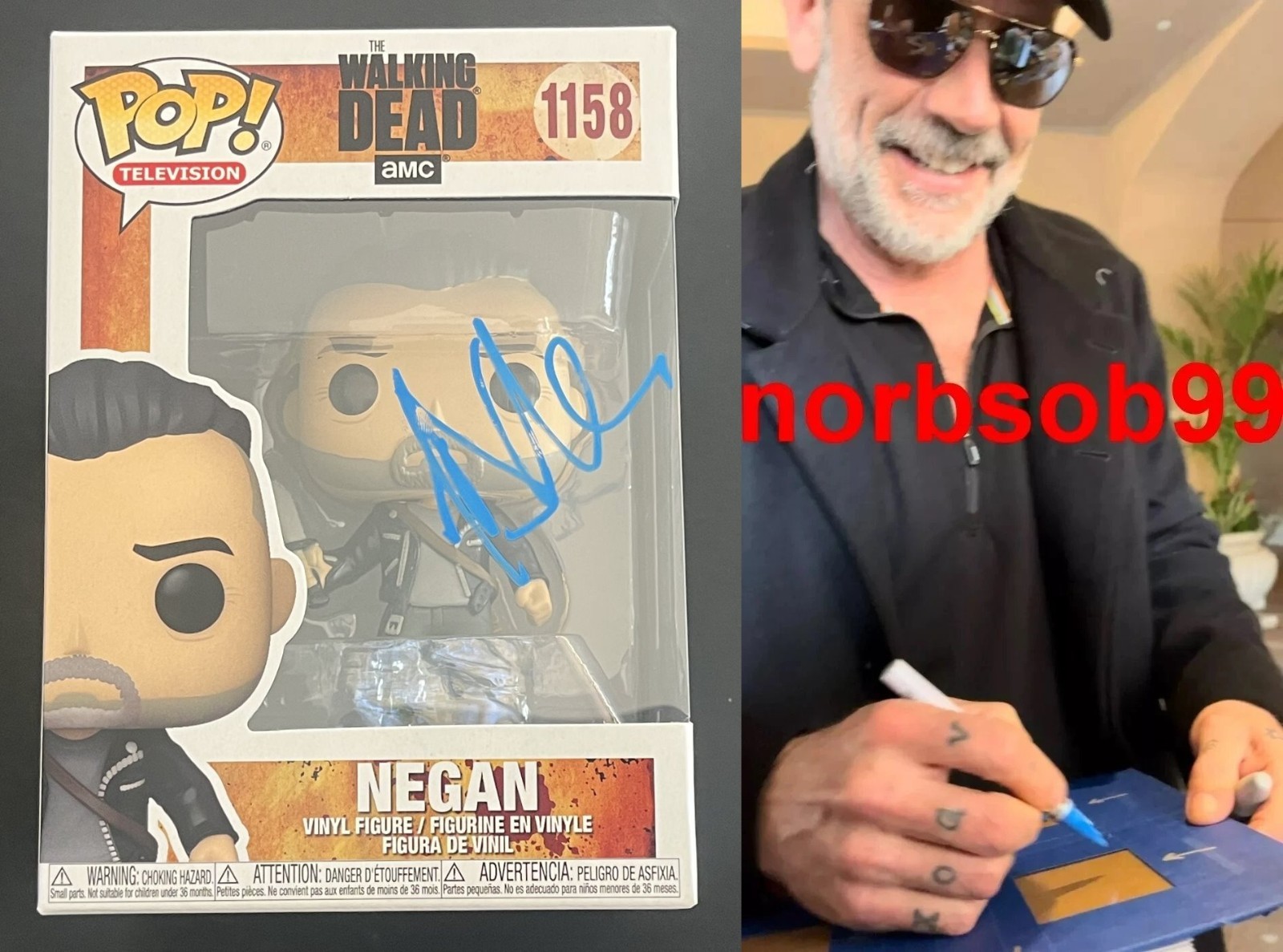 JEFFREY DEAN MORGAN SIGNED THE WALKING DEAD NEGAN FUNKO POP 1158 w/ BECKETT COA