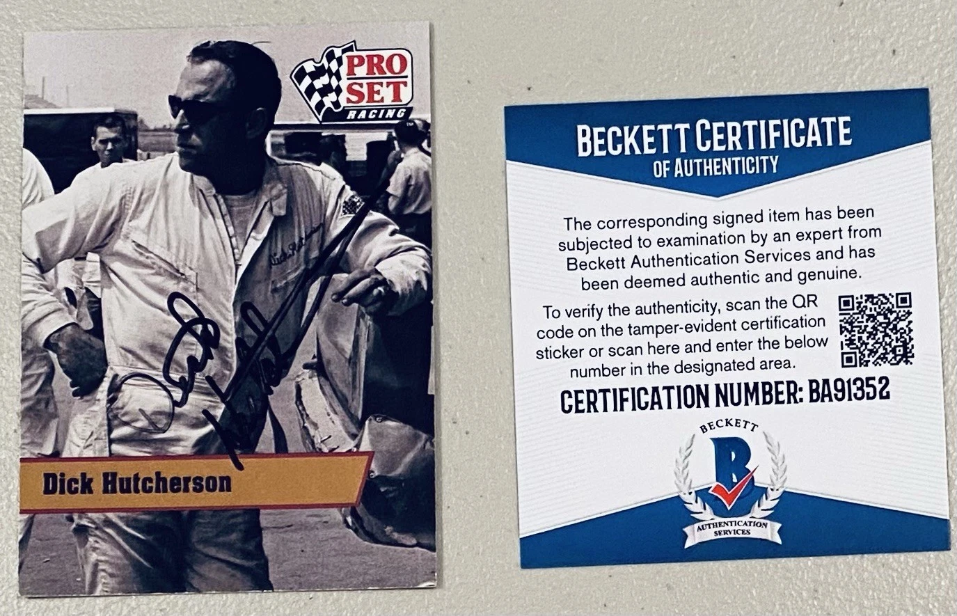 Dick Hutcherson Signed Autographed 1991 Pro Set Card #L5 Beckett BAS NASCAR HOF