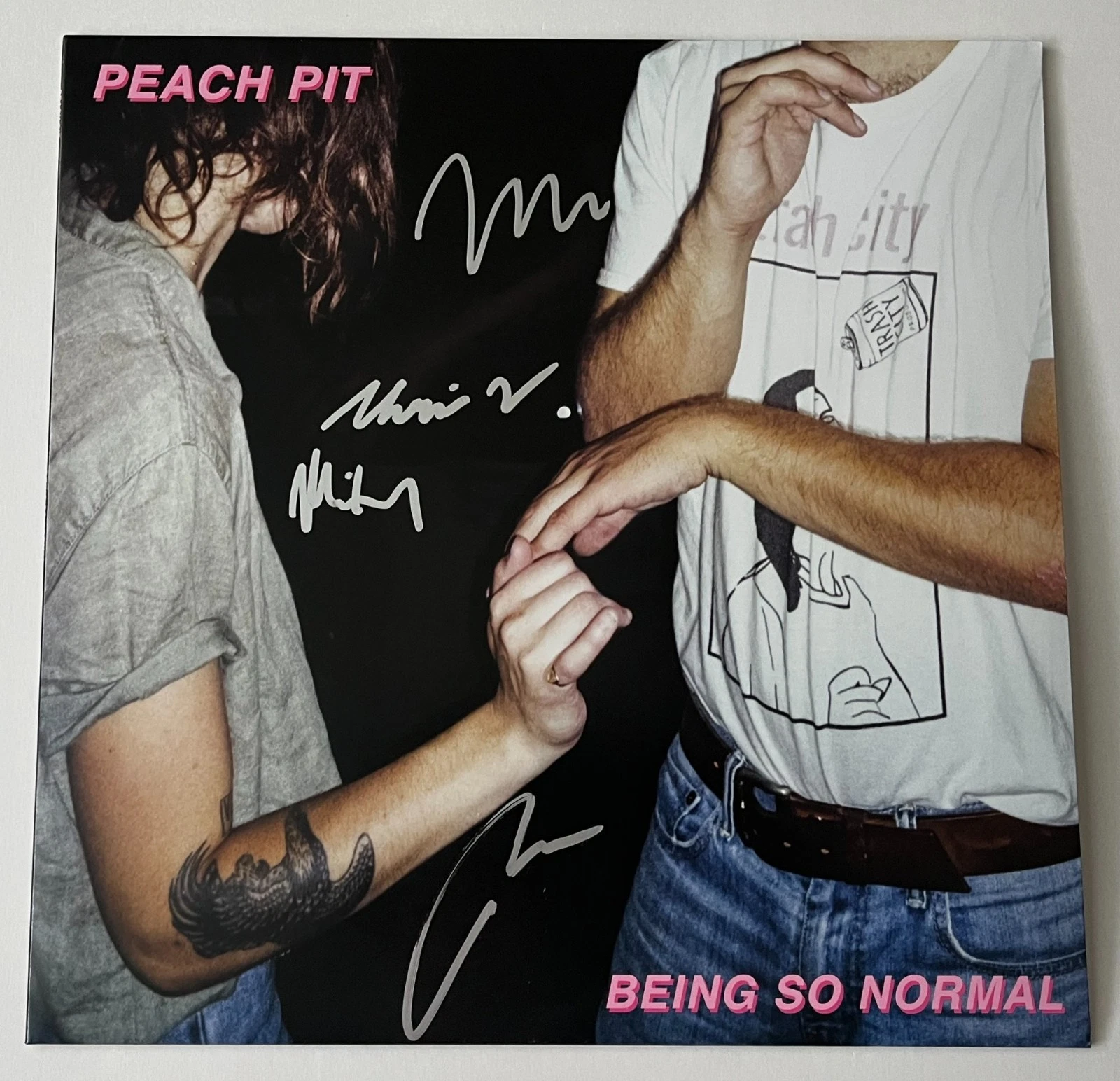 PEACH PIT BAND SIGNED AUTOGRAPH BEING SO NORMAL VINYL RECORD ALBUM w/EXACT PROOF