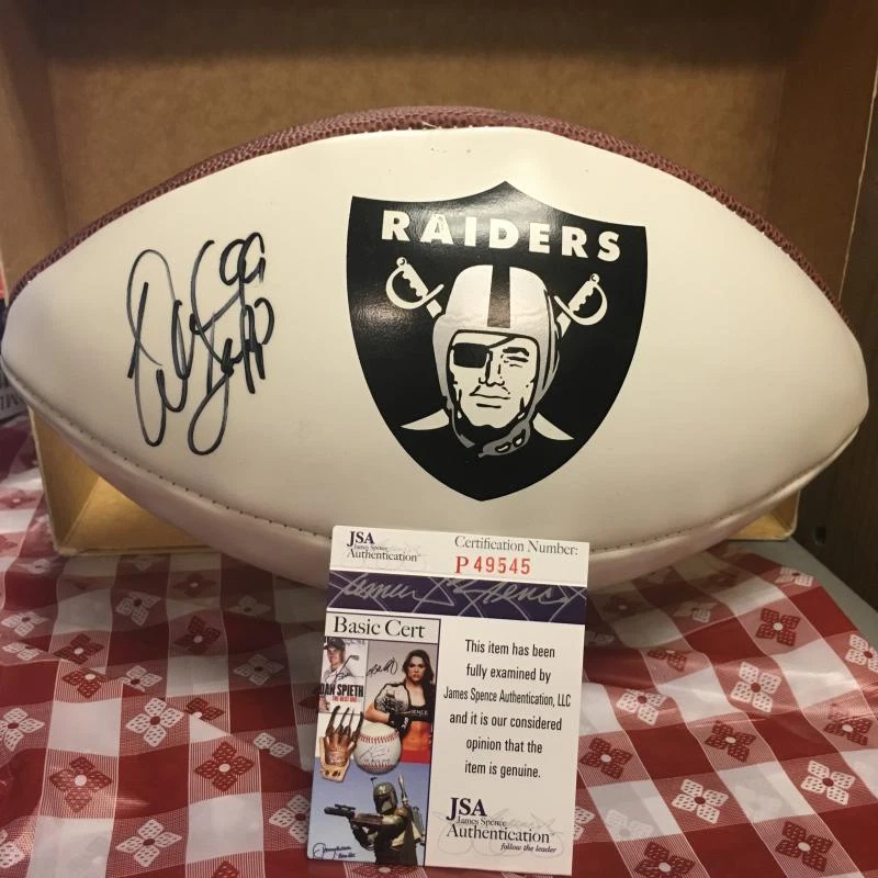 WARREN SAPP OAKLAND RAIDERS LOGO FOOTBALL JSA P49545