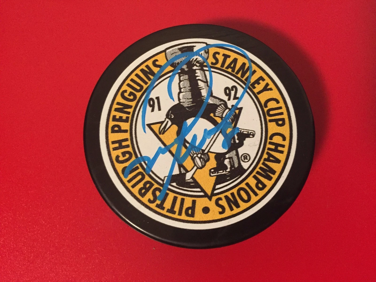 Mark Recchi Penguins 1991 1992 Stanley Cup Champions Signed Auto Puck