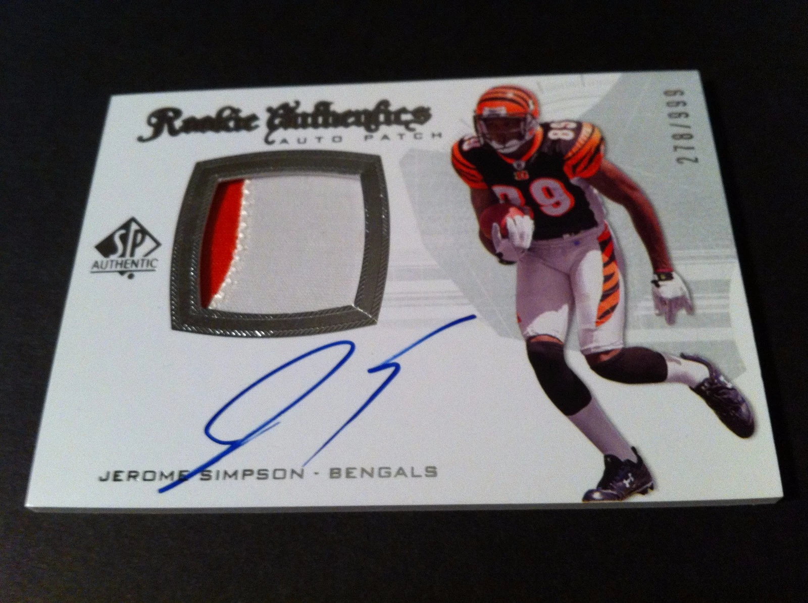 Jerome Simpson 2008 SP Authentic Rookie 2-CLR Patch Jersey Auto /999