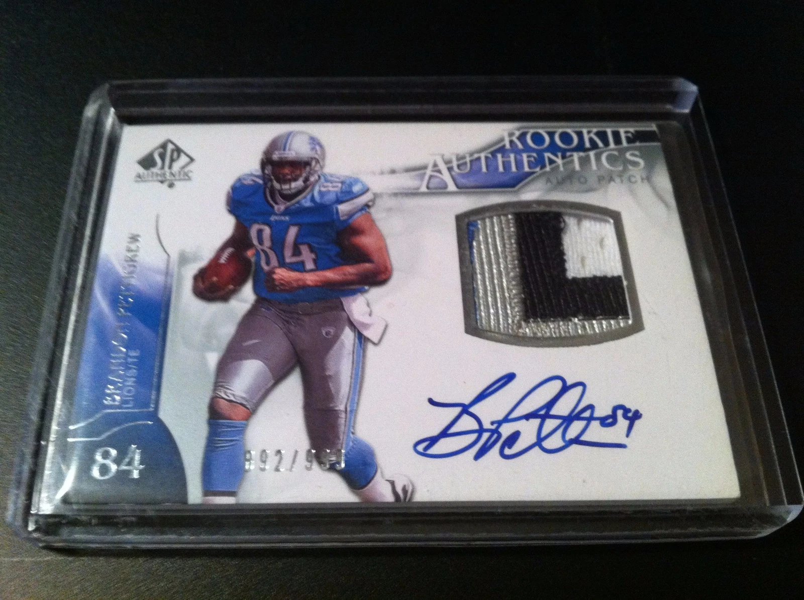 Brandon Pettigrew 2009 SP Authentic Rookie 3-CLR Patch Jersey Auto /999