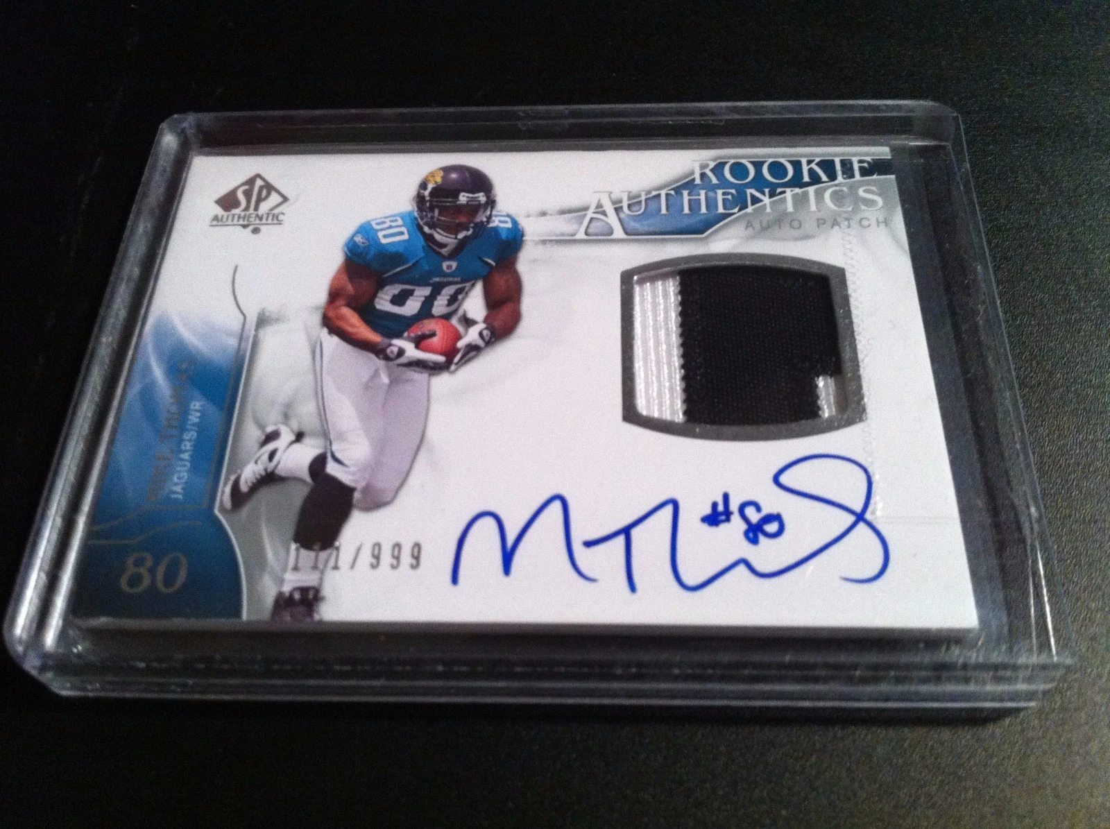 Mike Thomas Jaguars 2009 SP Authentic Rookie 2-CLR Patch Jersey Auto /999