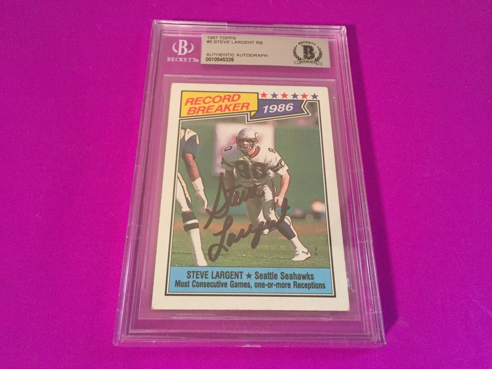 Steve Largent Seahawks HOF 1987 Topps Signed Auto Beckett ENCAPSULATED BAS