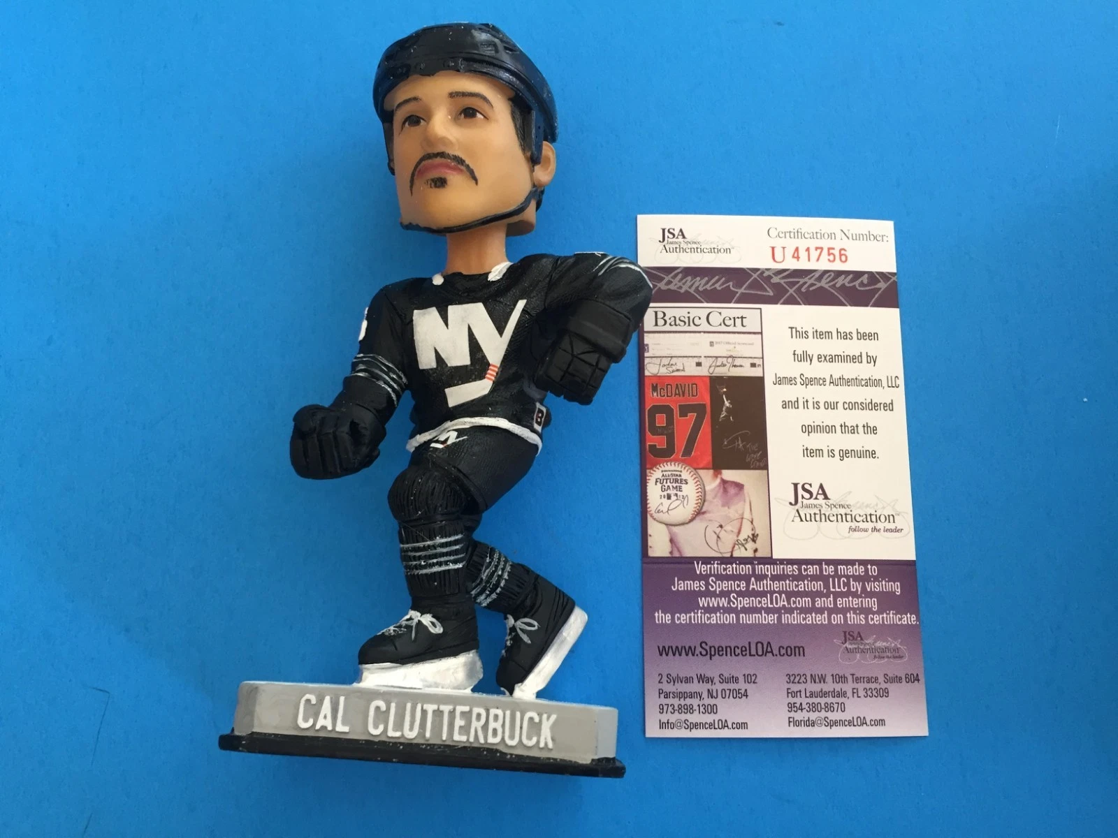 Cal Clutterbuck Islanders Signed Auto SGA Bobble Head JSA Certified COA