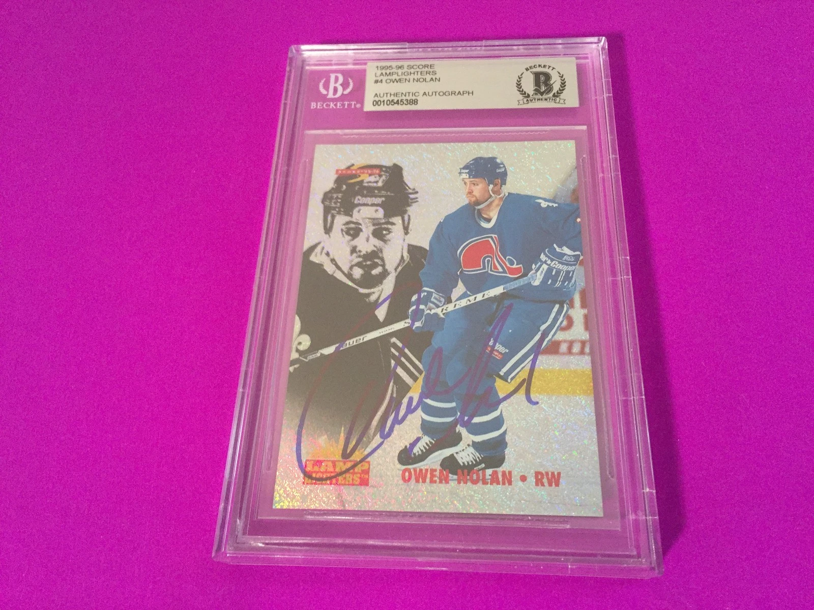 Owen Nolan Nordiques 1995-95 Score Signed Auto Beckett SLABBED BAS