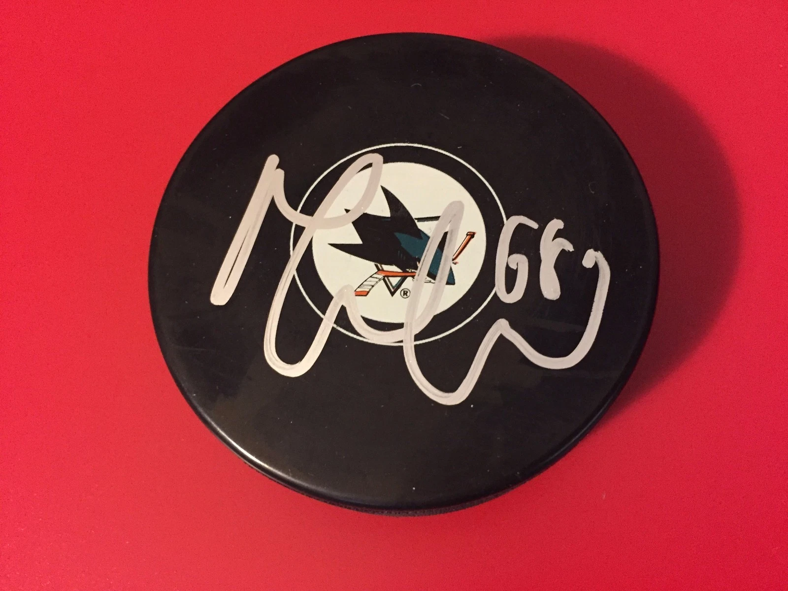 Melker Karlsson Sharks Signed Puck Holder Auto
