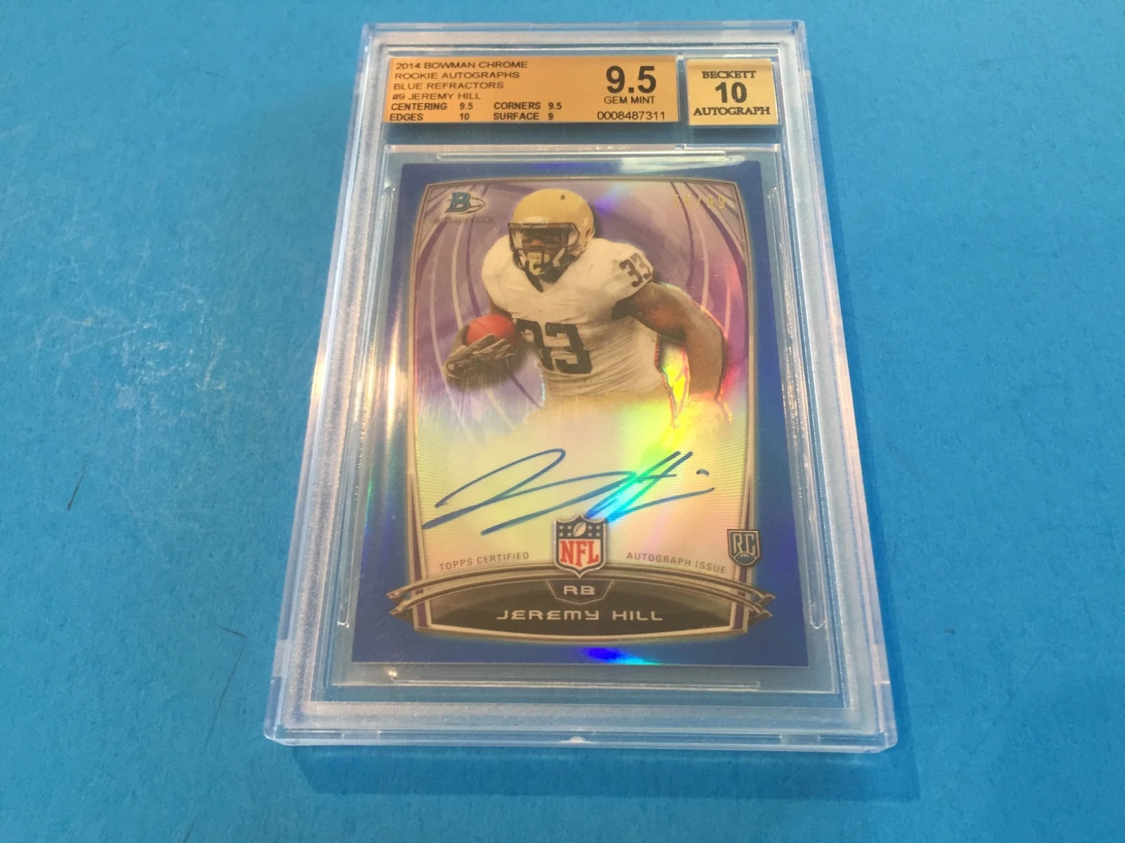 Jeremy Hill 2014 Bowman Chrome Blue Refractors Rookie /99 BGS 9.5 Gem Mint