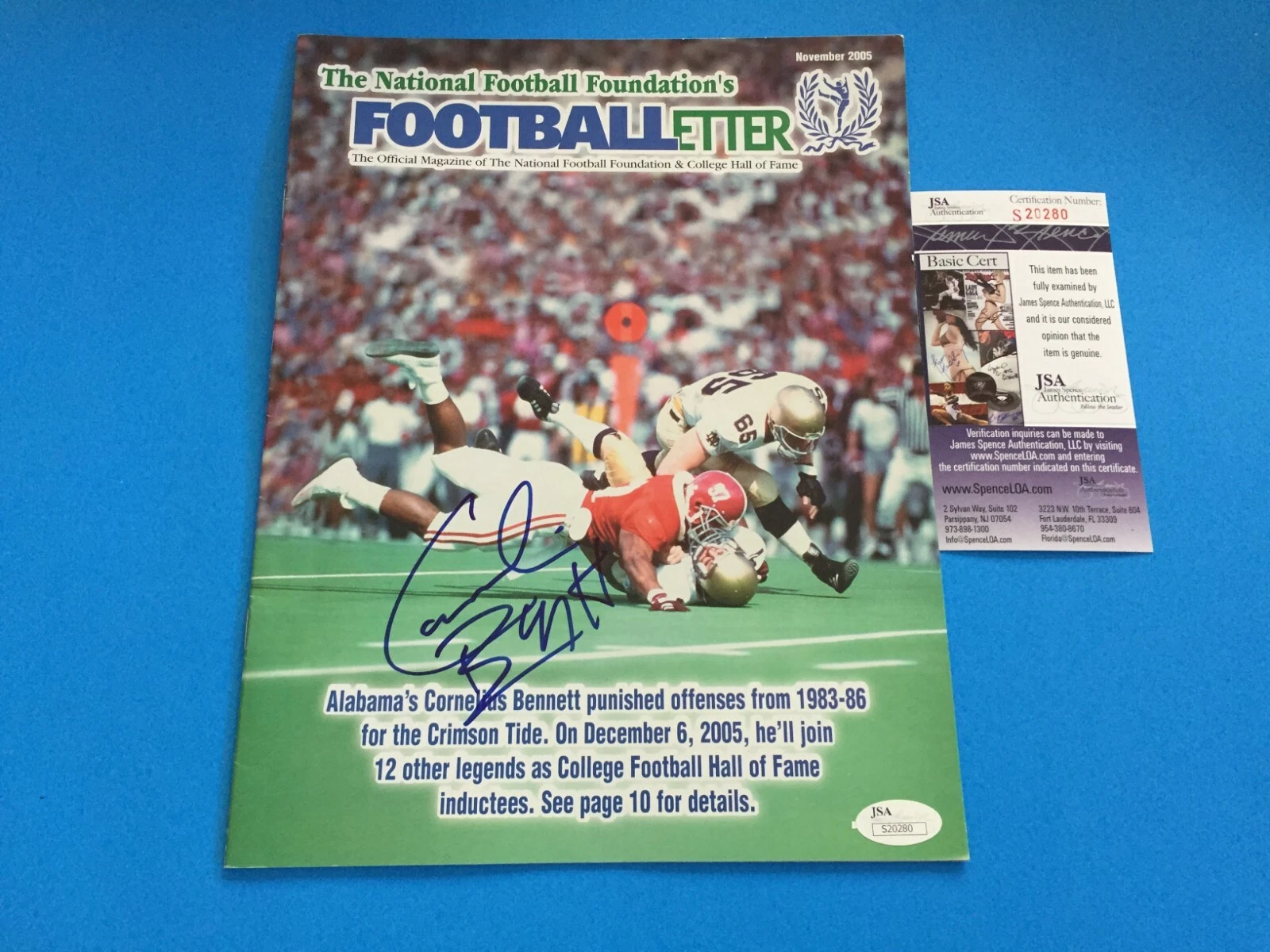 Cornelius Bennett Crimson Tide College HOF  Magazine Signed Auto JSA COA