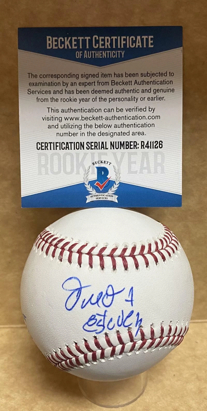 OMAR ESTEVEZ LOS ANGELES DODGERS ROOKIE YEAR SIGNED M.L. BASEBALL BECKETT R41126