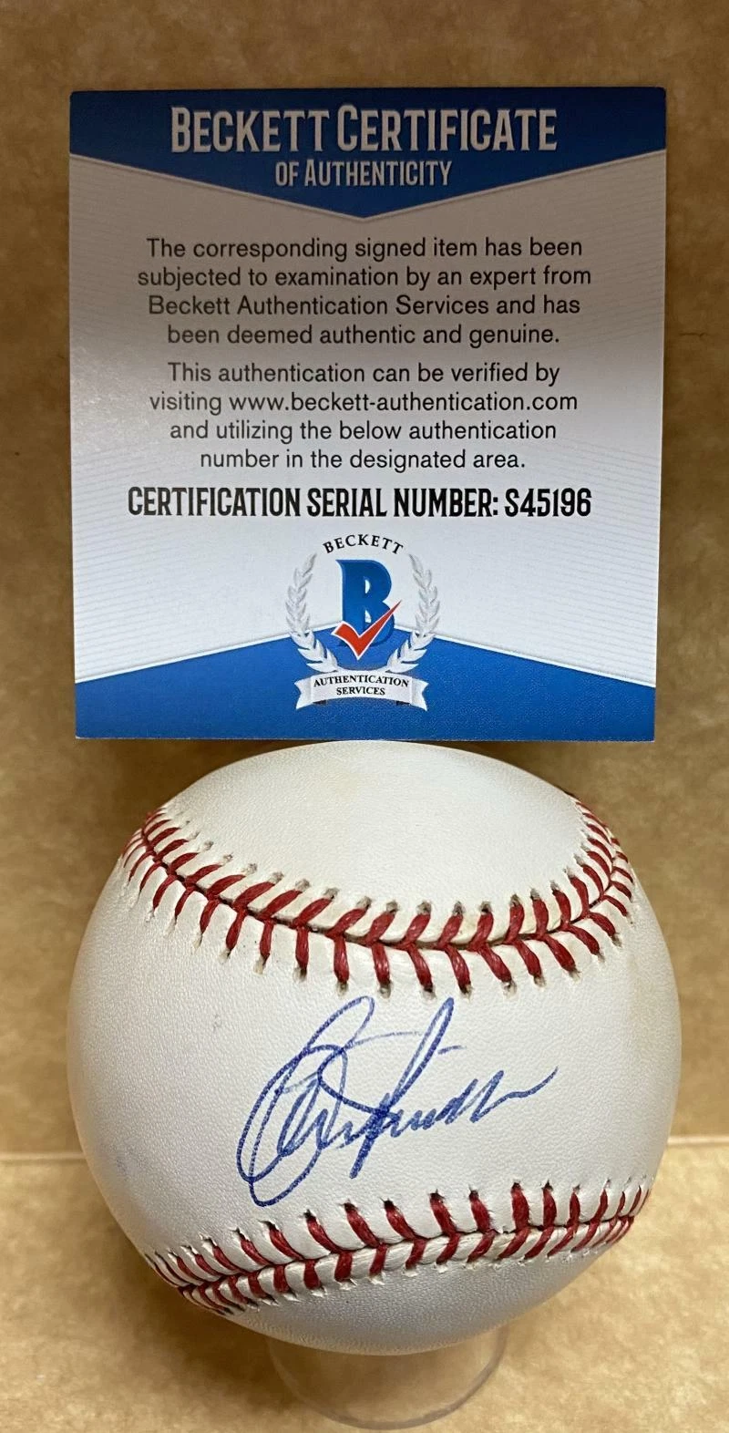 LOU PINIELLA NEW YORK YANKEES SIGNED AUTOGRAPHED A.L. BASEBALL BECKETT S45196