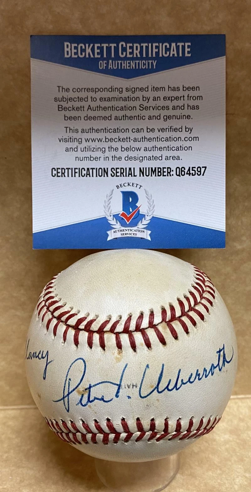 PETER UEBERROTH BASEBALL COMMISSIONER PERS SIGNED ON 1998 WS BASEBALL Q64597