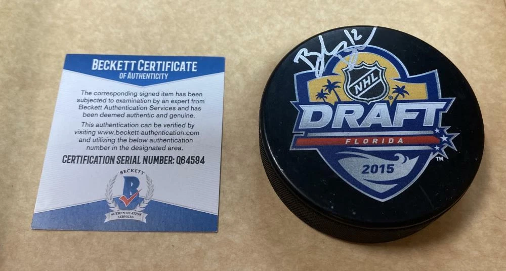 BROCK BOESER VANCOUVER CANUCKS SIGNED 2015 NHL DRAFT PUCK BECKETT Q64594