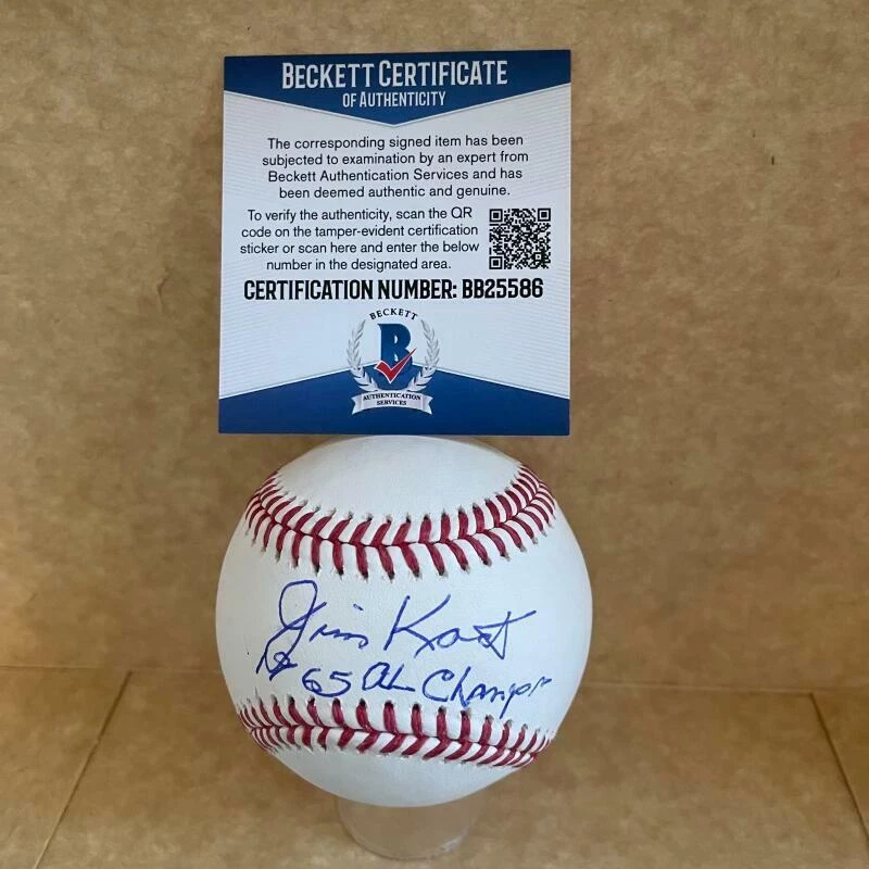 JIM KAAT 1965 AL CHAMPS SIGNED AUTOGRAPHED M.L. BASEBALL BAS BB25586