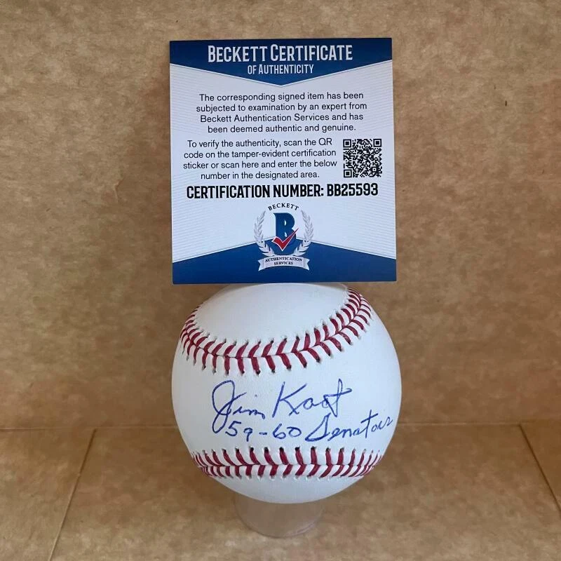 JIM KAAT 59-60 SENATORS SIGNED AUTOGRAPHED M.L. BASEBALL BAS BB25593