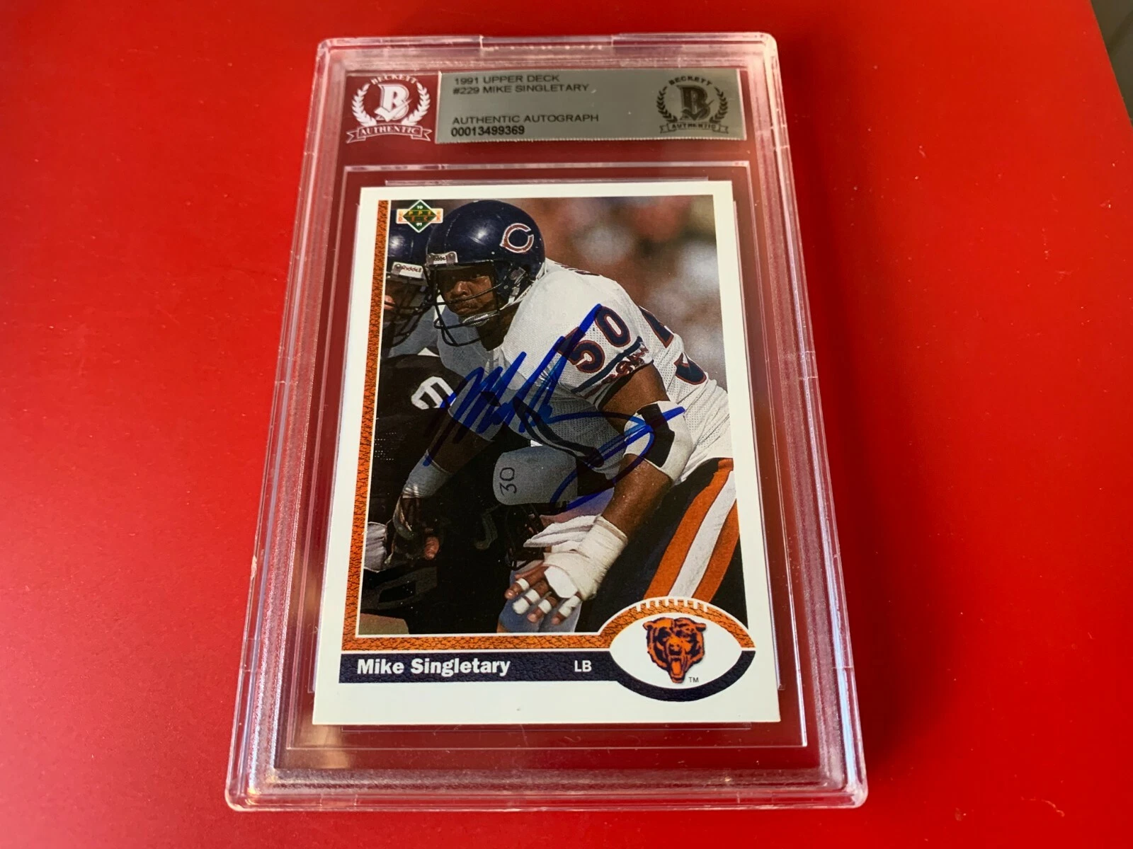 Mike Singletary BEARS 1991 Upper Deck Card Signed Auto Beckett BAS Slabbed