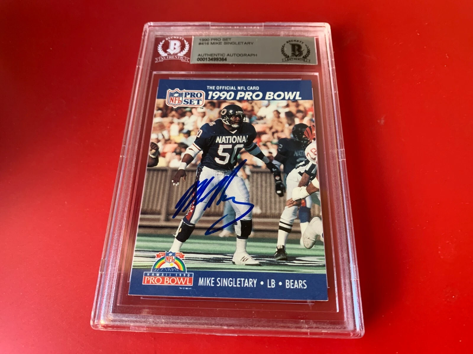 Mike Singletary BEARS 1990 Pro Set Pro Bowl Card Signed Auto Beckett BAS Slabbed