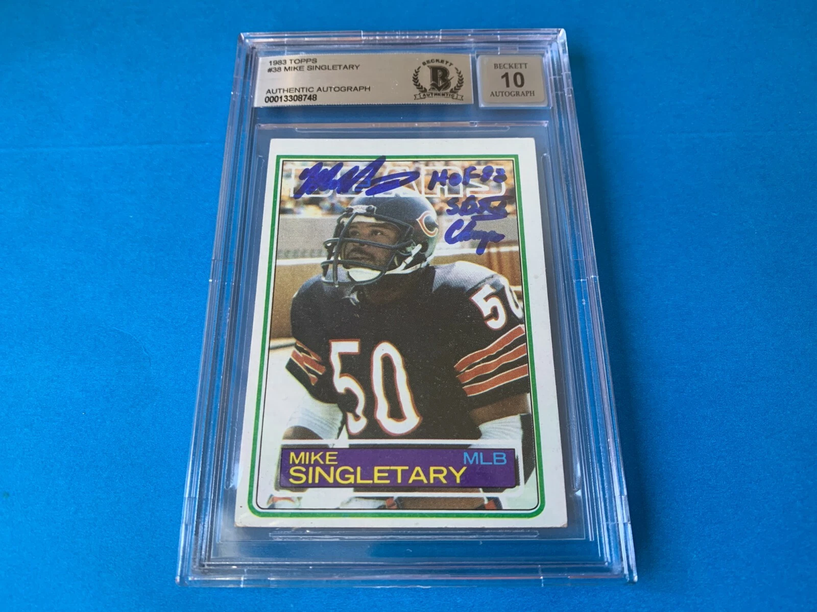 Mike Singletary HOF BEARS 1983 Topps Rookie Card Signed Auto Beckett BAS Slabbed