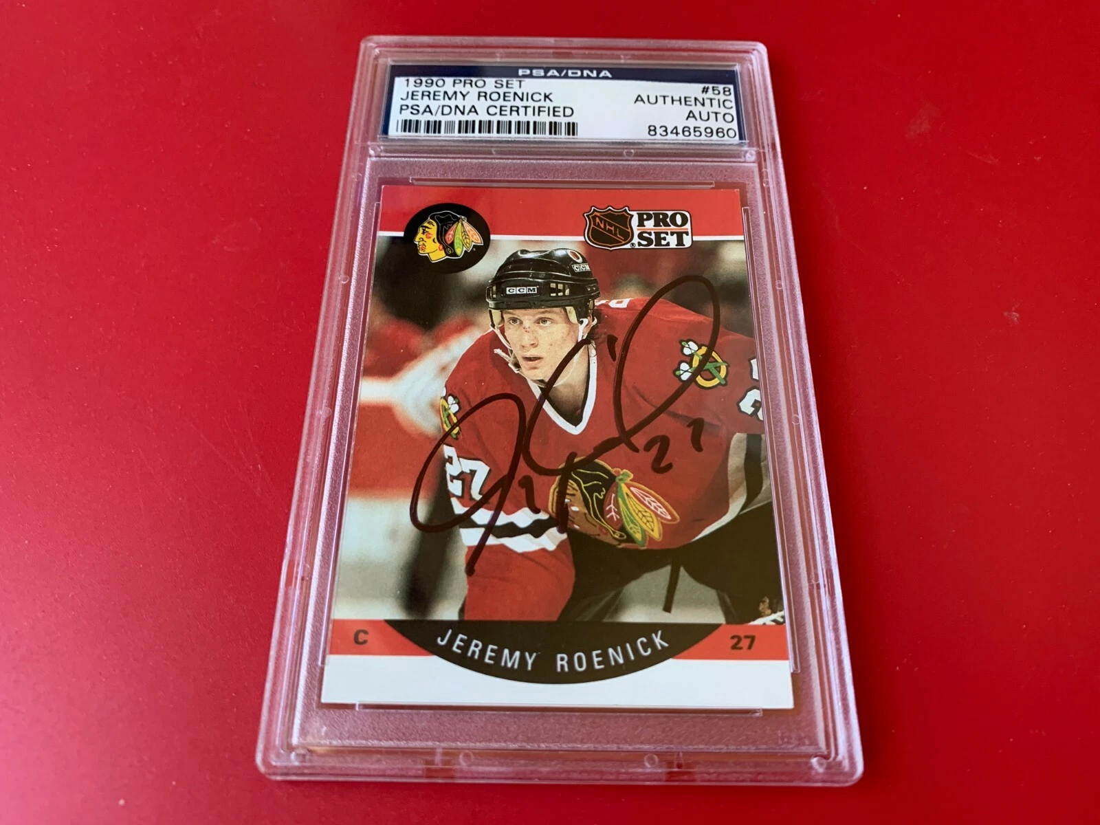 Jeremy Roenick Blackhawks 1990 Pro Set Card Signed Auto PSA/DNA ENCAPSULATED