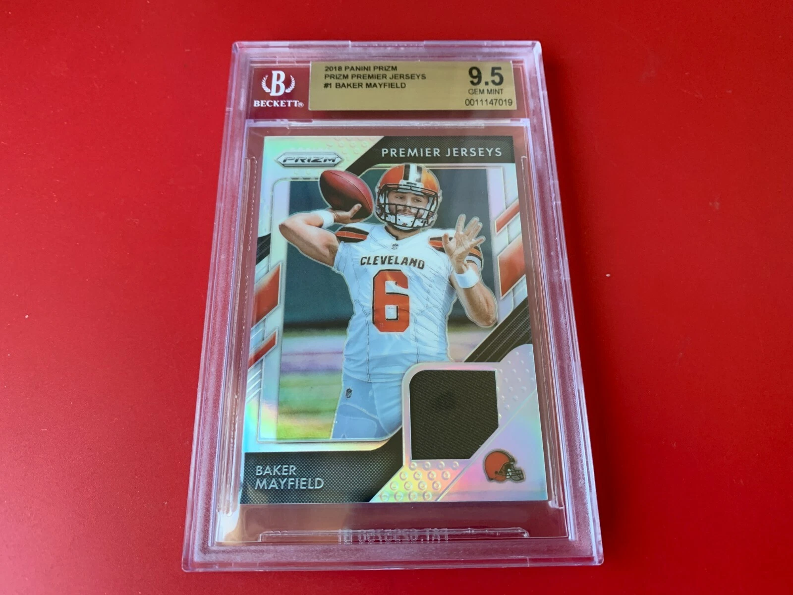 Baker Mayfield 2018 Panini Premier Jersey Card BGS 9.5 GEM MINT