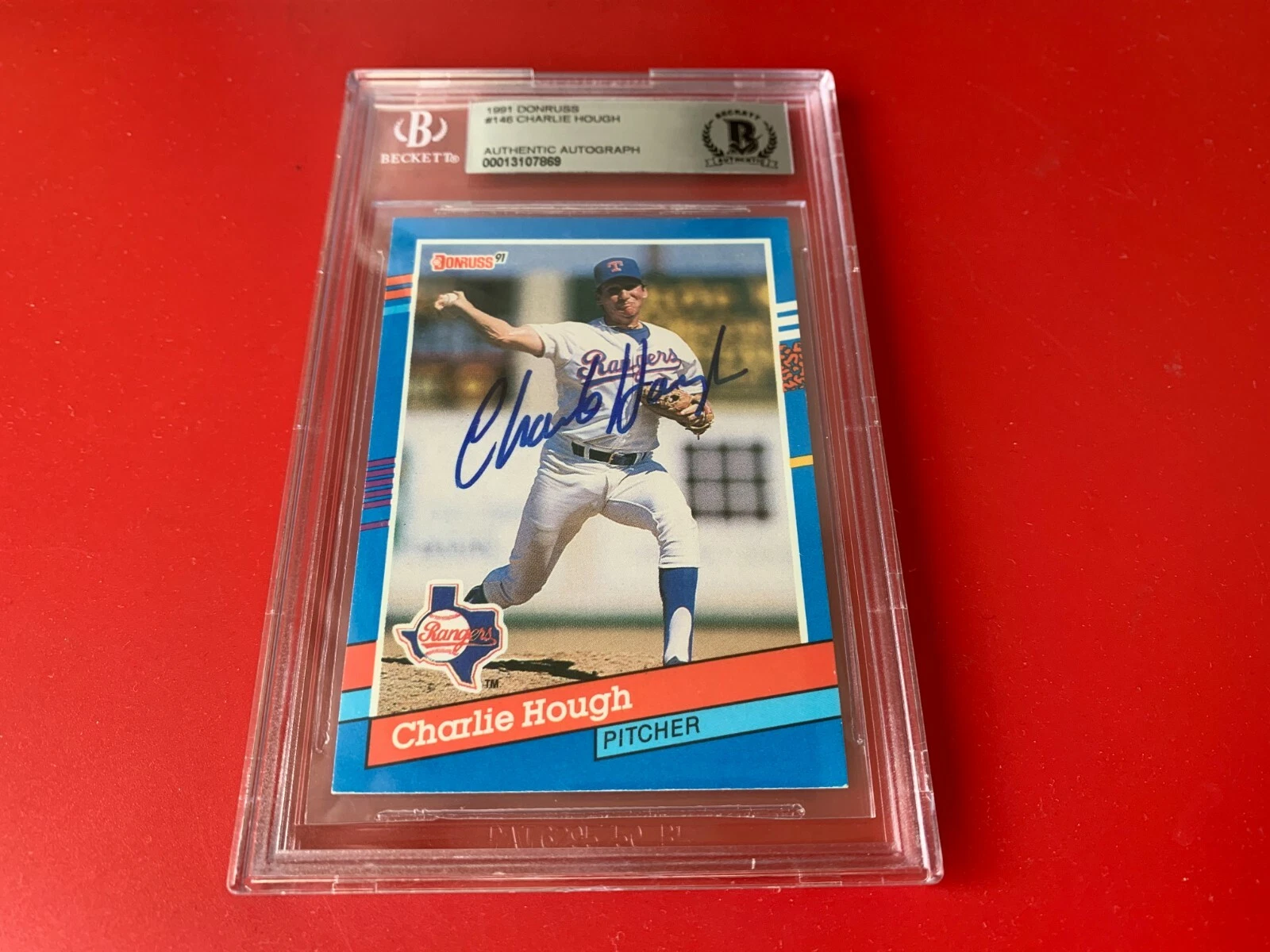 Charlie Hough 1991 Donruss Card Signed Auto Beckett BAS Slabbed