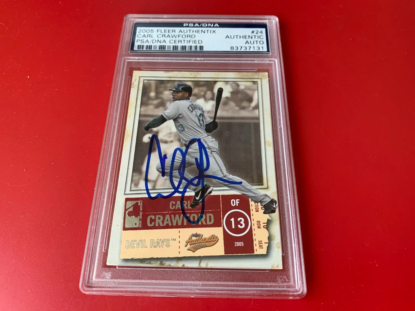 Carl Crawford 2005 Fleer Authentix Card Signed Auto PSA/DNA Slabbed