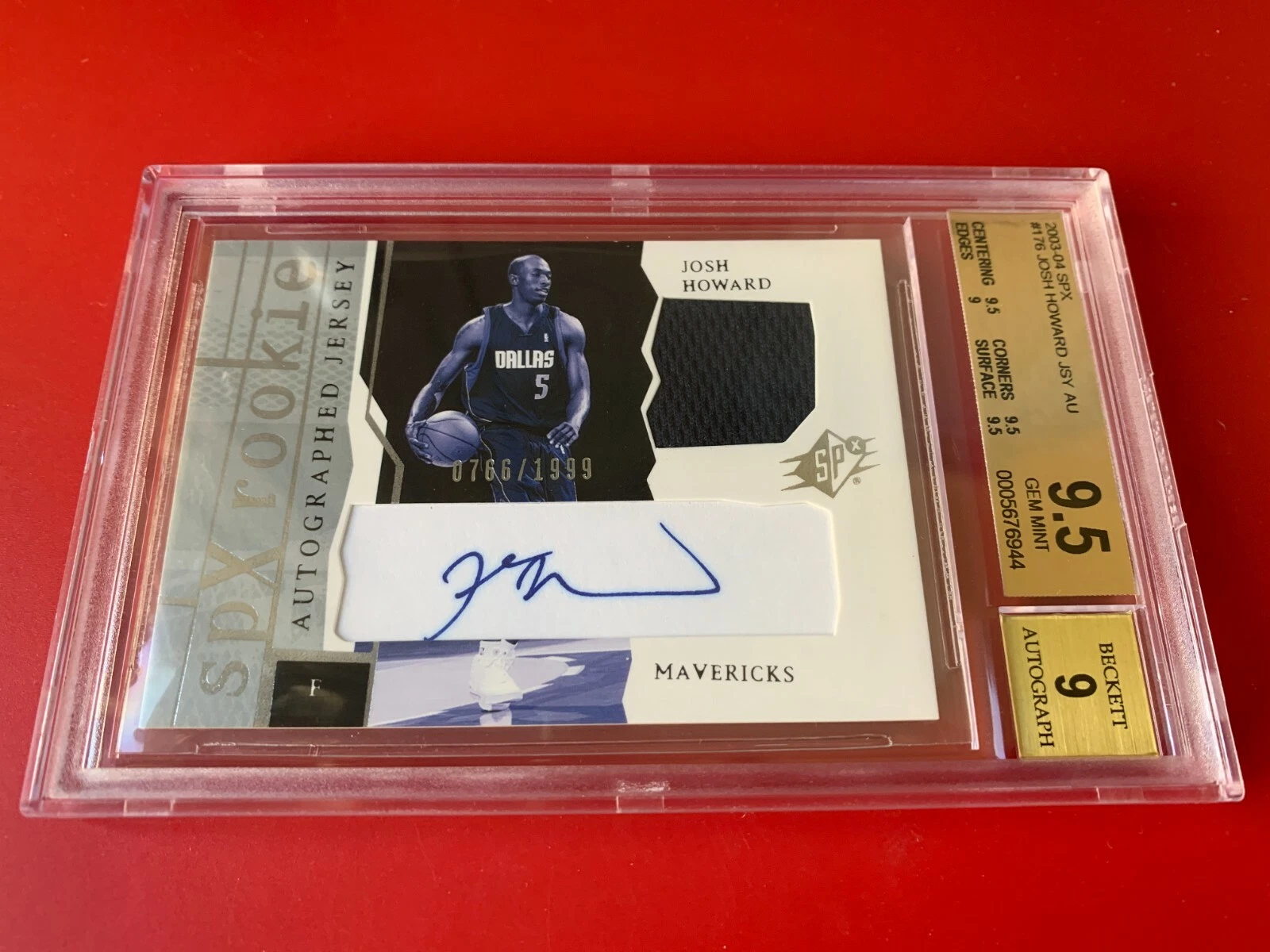 Josh Howard 2003-04 UD SPx Rookie Patch Auto /1999 Card BGS 9.5