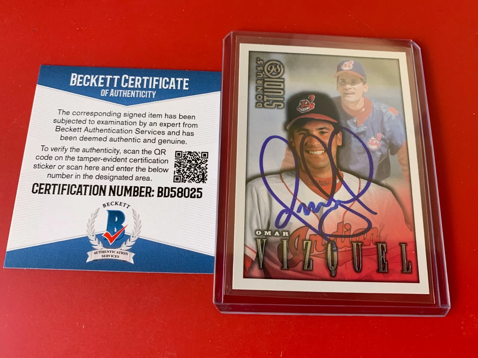 Omar Vizquel Indians 1998 Studio Card Signed Auto BAS COA