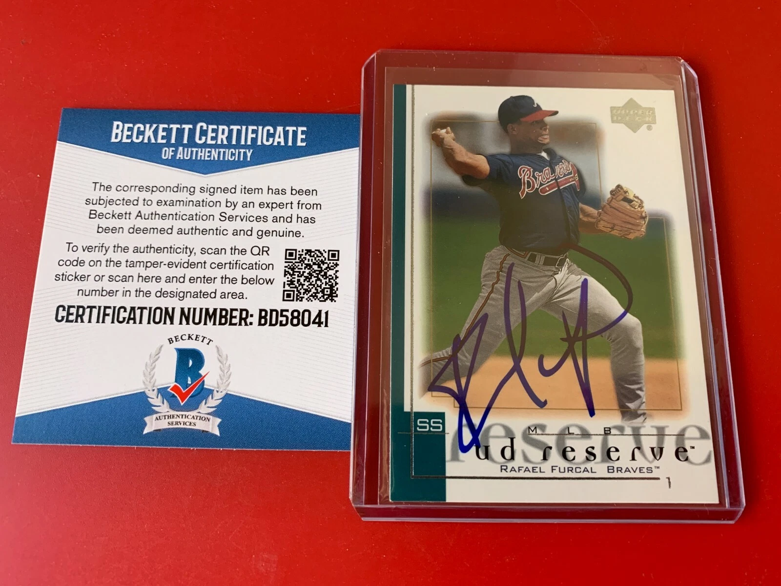 Rafael Furcal Braves 2001 UD Reserve Card Signed Auto BAS COA