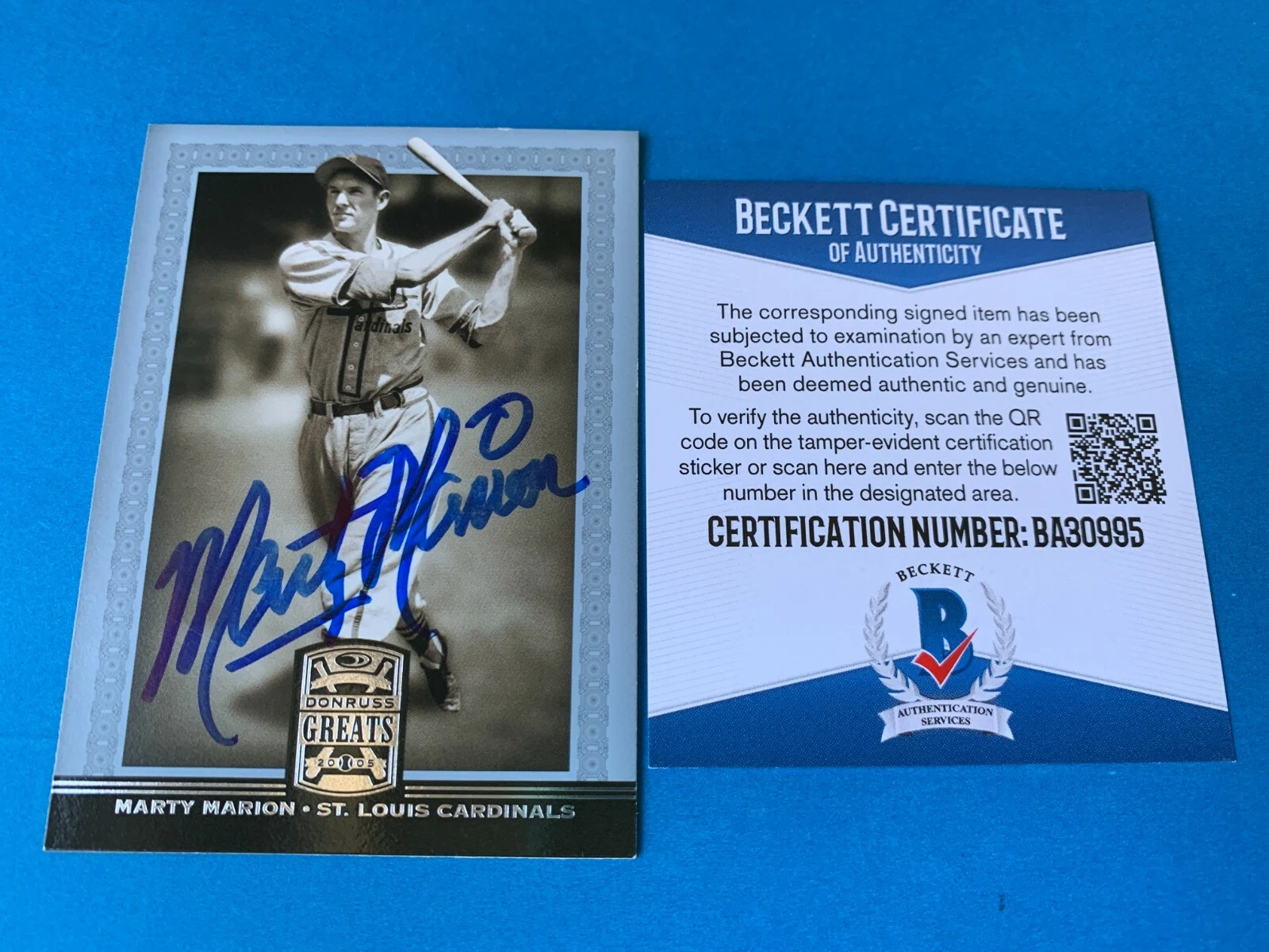 Marty Marion Cardinals 2005 Donruss Greats Card Signed Auto BAS COA