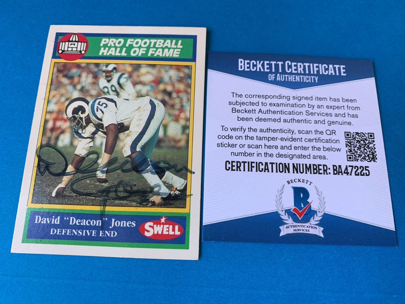 Deacon Jones HOF Cowboys 1990 Swell Card Signed Auto BAS COA