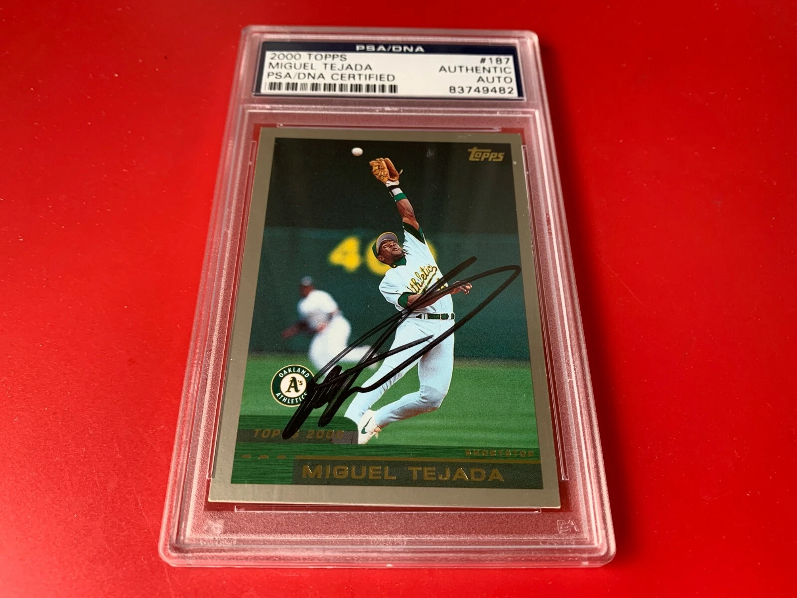 Miguel Tejada Oakland A's 2000 Topps Signed Auto PSA/DNA ENCAPSULATED