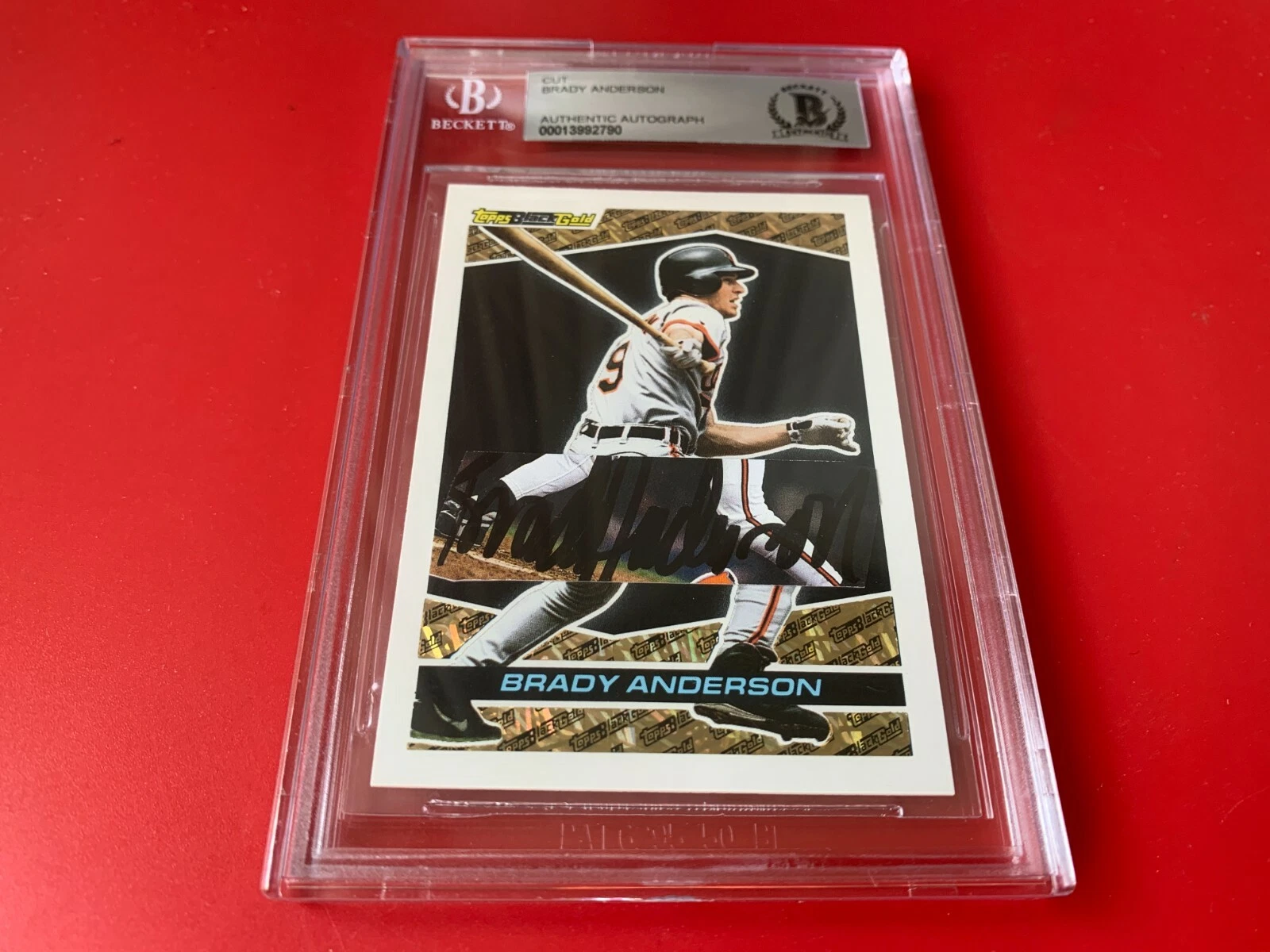 Brady Anderson Orioles 1993 Topps GOLD Cut Card Signed Auto Beckett BAS