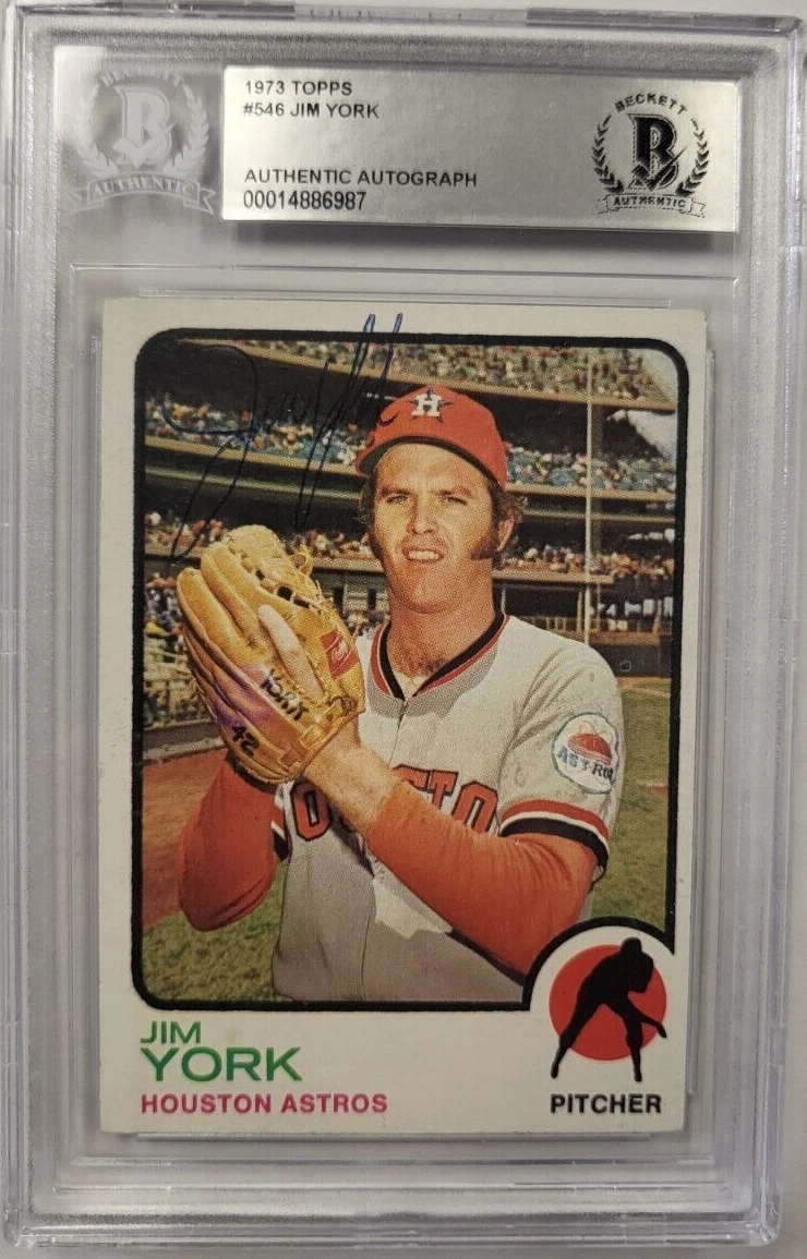 1973 TOPPS JIM YORK #546 ASTROS AUTHENTIC AUTO CERTIFIED BECKETT CARD
