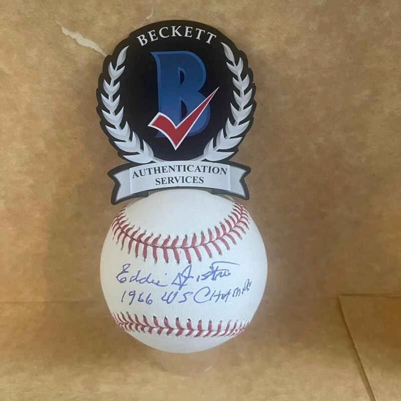 EDDIE FISHER ORIOLES 1966 WS CHAMPS SIGNED M.L. BASEBALL BECKETT AUTHENTICATED